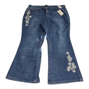Nanette‎ Lepore Embroidered Floral Belle High Rise Bootcut Jeans Plus Size 20W